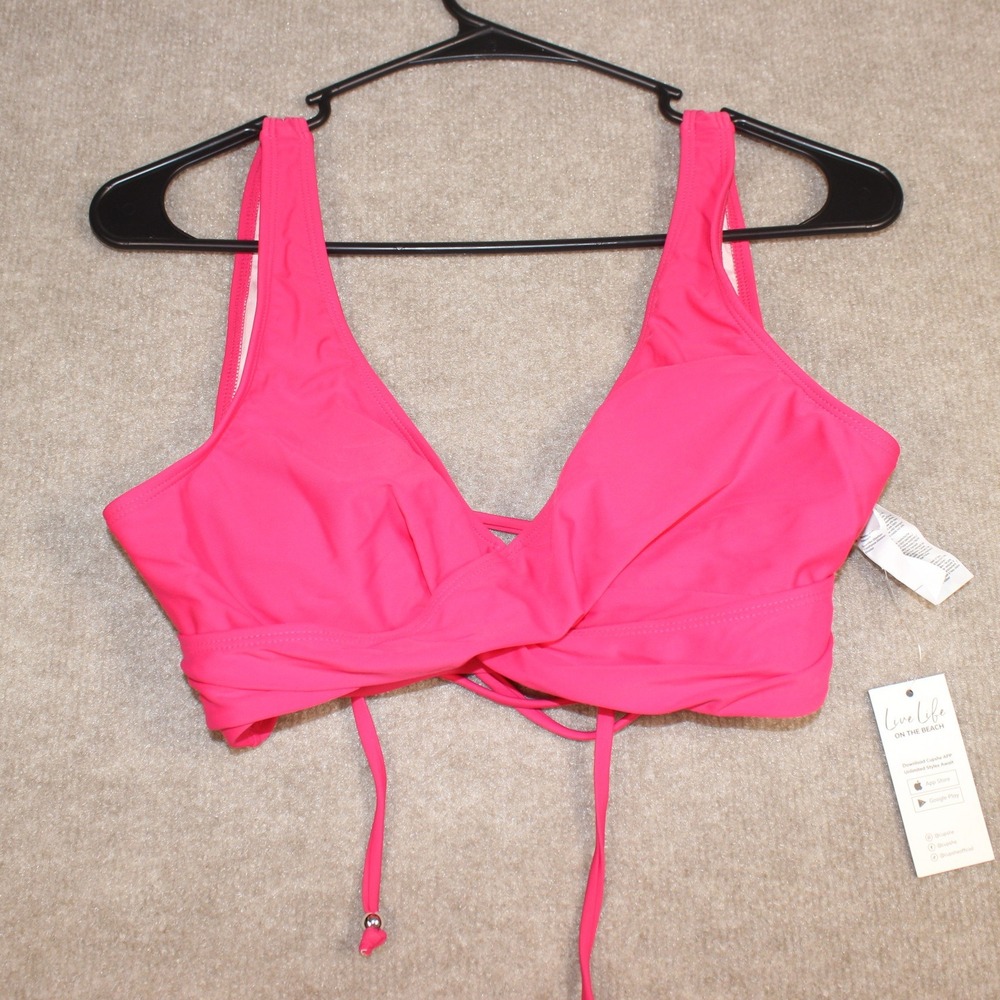Cupshe Hot Pink Twist Front Lace Up Back Bikini Top DAA12C3C002DQ Medium